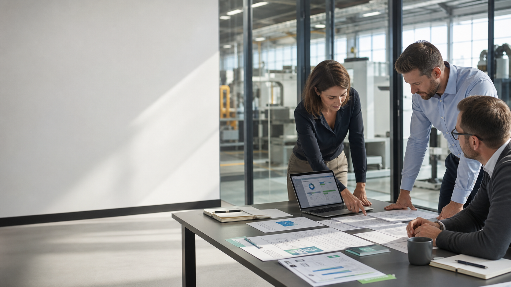 Consultants reviewing ISO management system planning documents